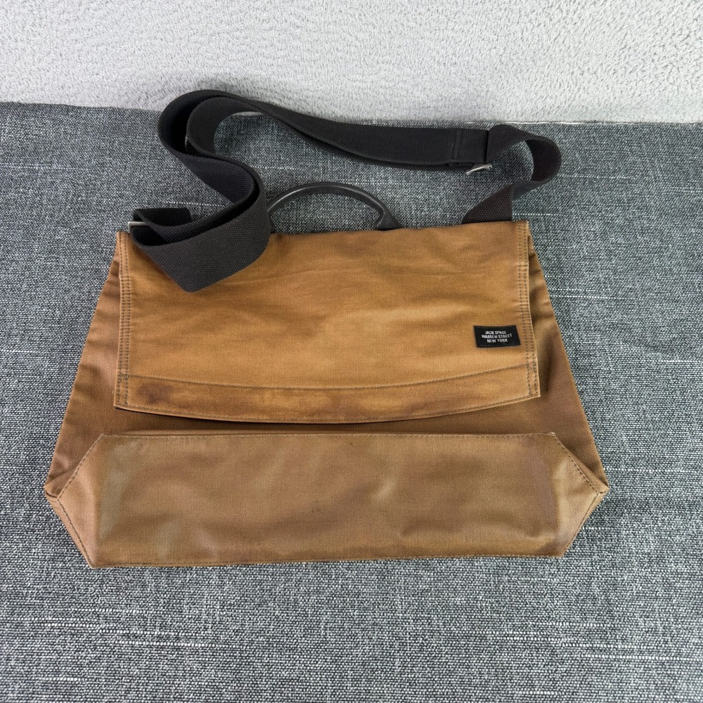Jack Spade Messenger Bag Mens Large Brown Waxed Canvas Briefcase Satchel NY